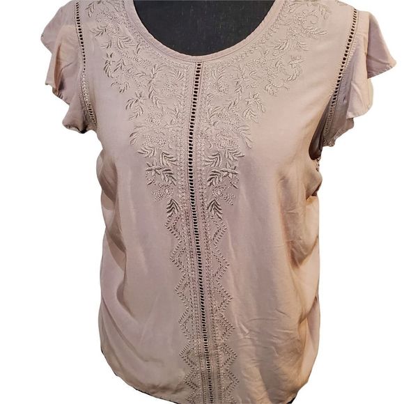 Fourteenth Place Embroidered Flutter Sleeve Top - Picture 2 of 5